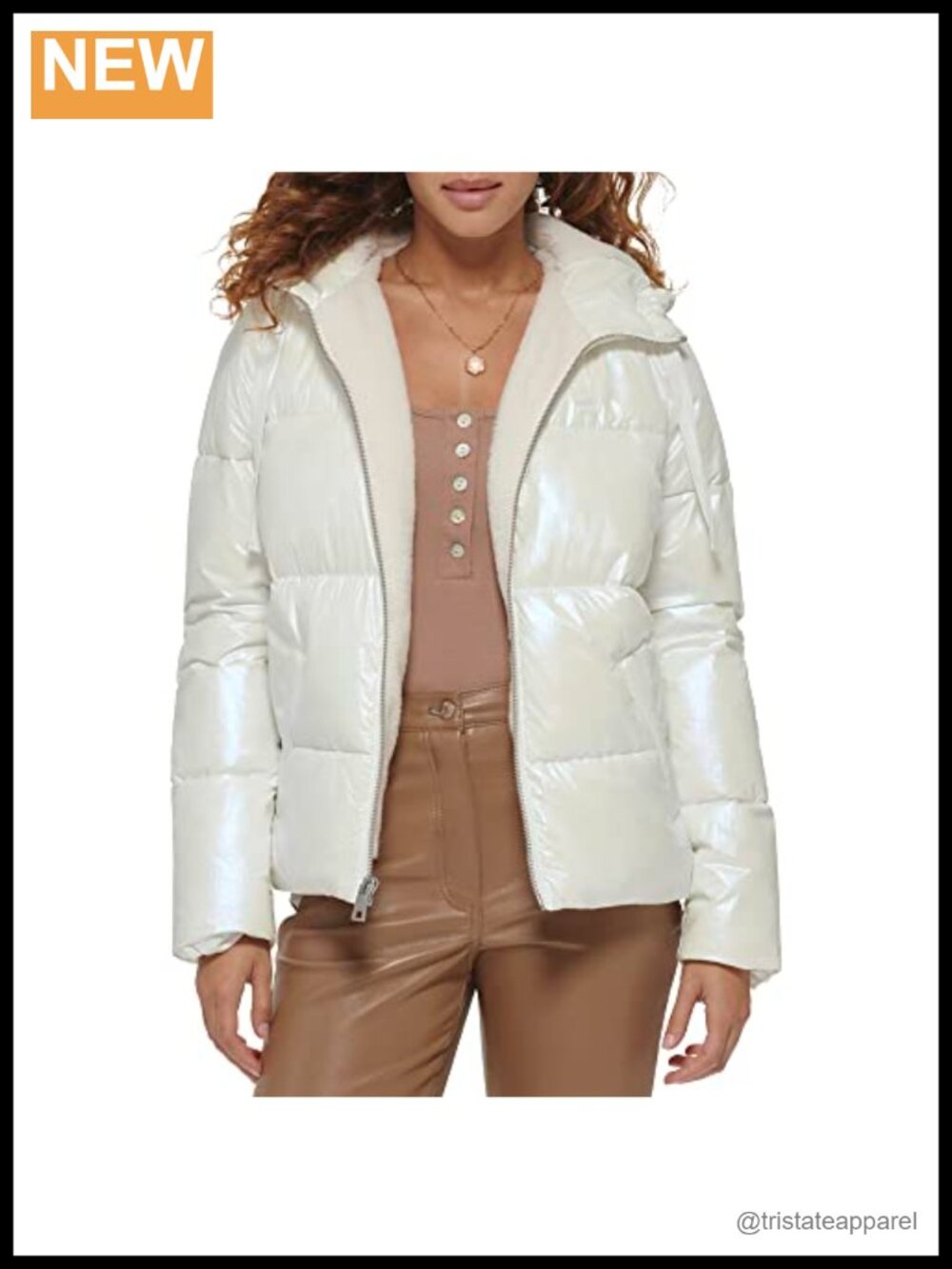 Quilted Sherpa Lined Puffer Jacket with Hood, Funnel Neck, Fleece Lining